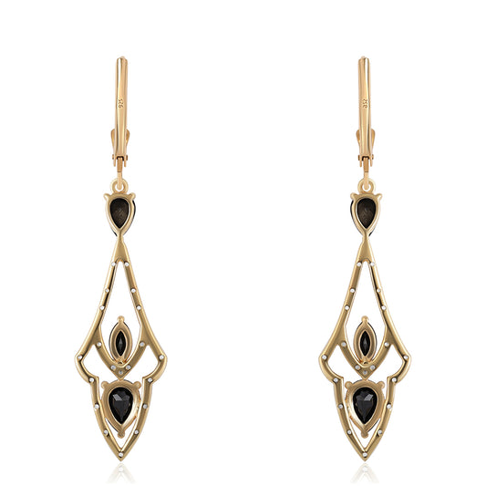 Pozlacené 925 / 1000 Sterlingové Stříbro Náušnice s Černým spinelem a Bílým Topazem