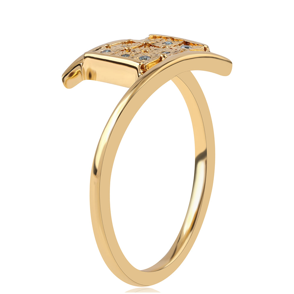 Pozlacené Stříbro 925/1000 - Prsten s Modrým Diamantem - Karátové číslo: 0.05. přibližná hmotnost: 2.84 gramů 2 