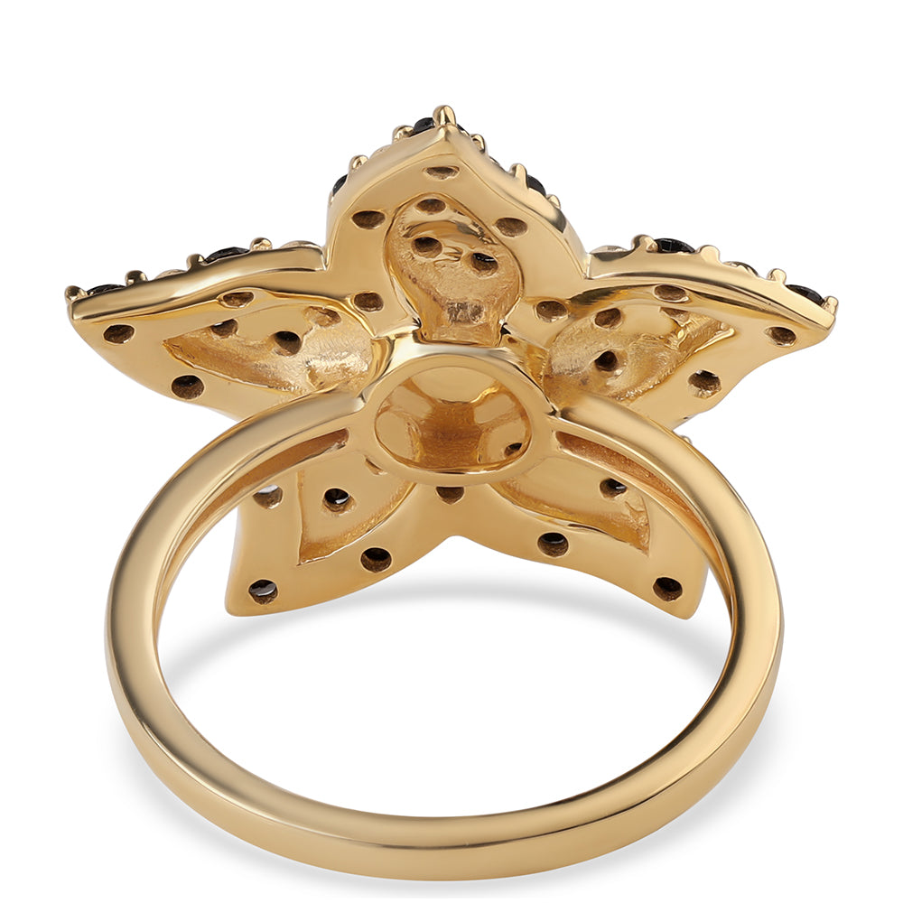 Pozlacený 925 / 1000 Sterlingové Stříbro Prsten s Černým spinelem a Bílou Sladkovodní Perlou 3 