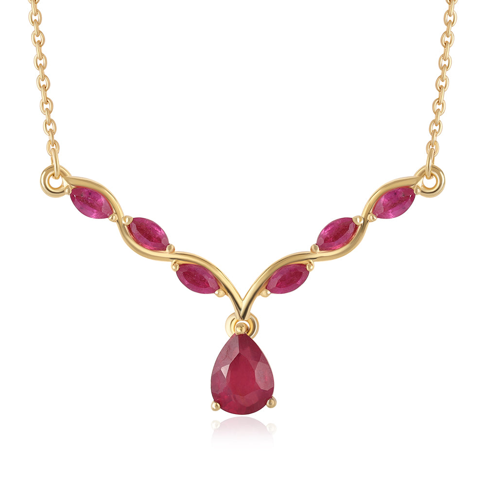 Pozlacený 925 / 1000 Sterlingové Stříbro Náhrdelník s Mozambickým Rubínem