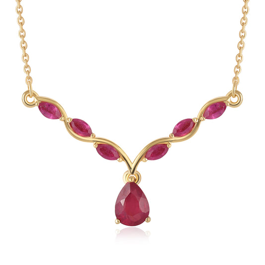Pozlacený 925 / 1000 Sterlingové Stříbro Náhrdelník s Mozambickým Rubínem