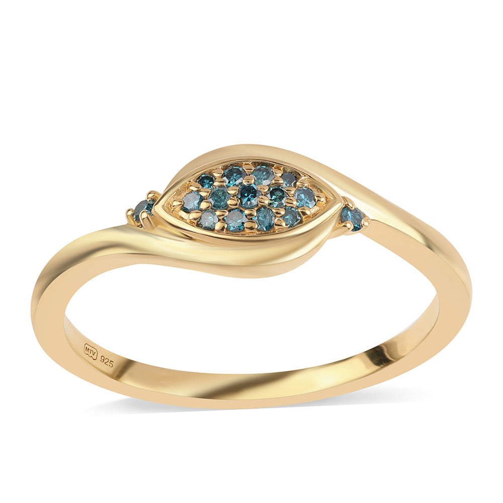 Pozlacené Stříbro 925/1000 - Prsten s Modrým Diamantem - Karátové číslo: 0.14. přibližná hmotnost: 2.15 gramů 1 