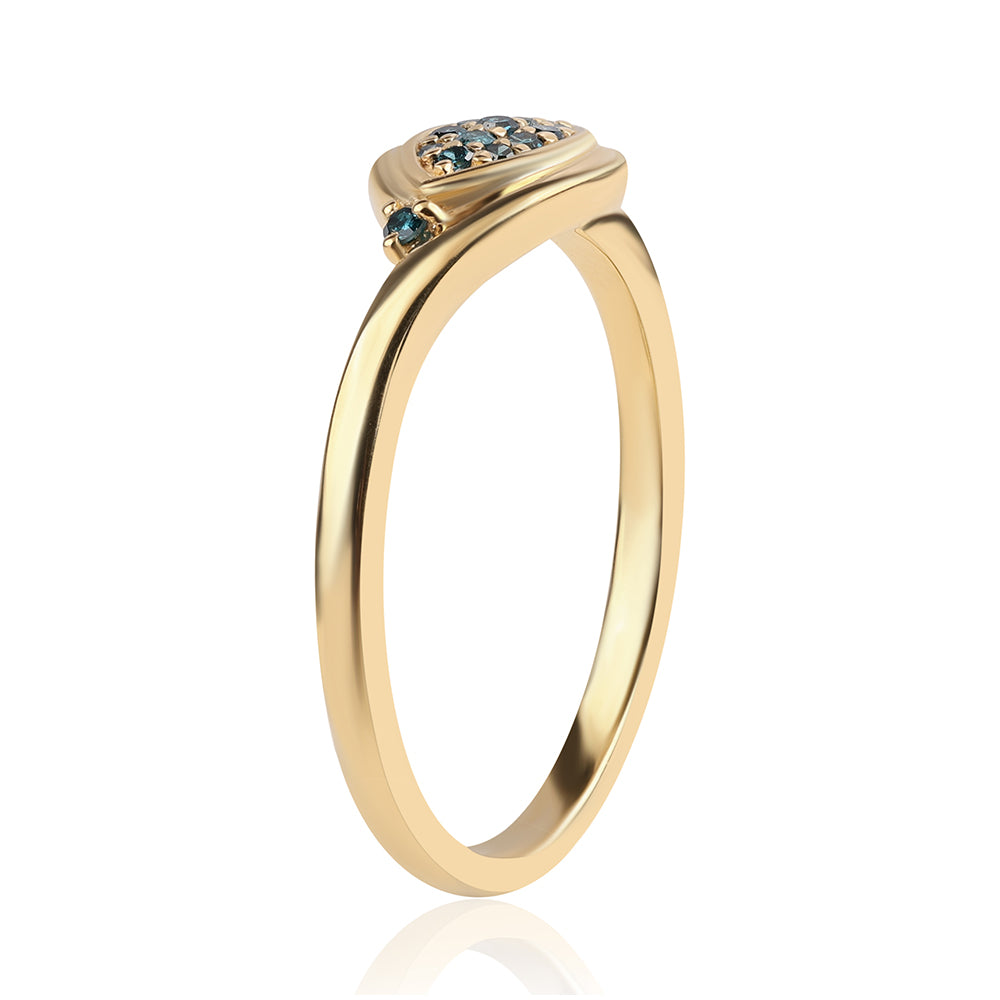 Pozlacené Stříbro 925/1000 - Prsten s Modrým Diamantem - Karátové číslo: 0.14. přibližná hmotnost: 2.15 gramů