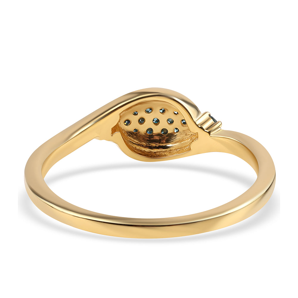 Pozlacené Stříbro 925/1000 - Prsten s Modrým Diamantem - Karátové číslo: 0.14. přibližná hmotnost: 2.15 gramů