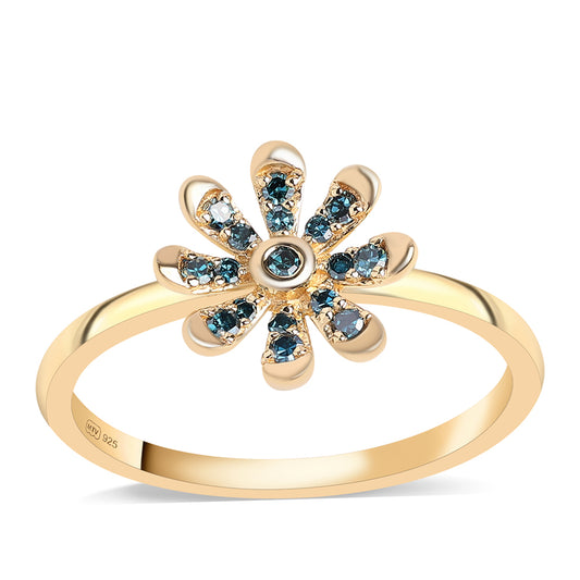 Pozlacené Sterlingové Stříbro 925 / 1000 - Prsten s Modrým Diamantem