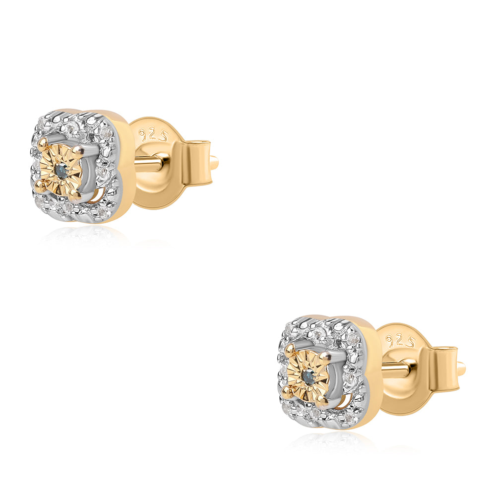 Pozlacené Stříbro 925/1000 - Sada s Modrým Diamantem a Bílým Topazem - Karátové číslo: 0.17. přibližná hmotnost: 4.32 gramů ( Náušnice+Prsten+Přívěsek )