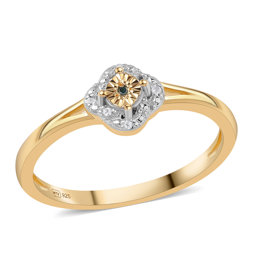 Pozlacené Stříbro 925/1000 - Sada s Modrým Diamantem a Bílým Topazem - Karátové číslo: 0.17. přibližná hmotnost: 4.32 gramů ( Náušnice+Prsten+Přívěsek )