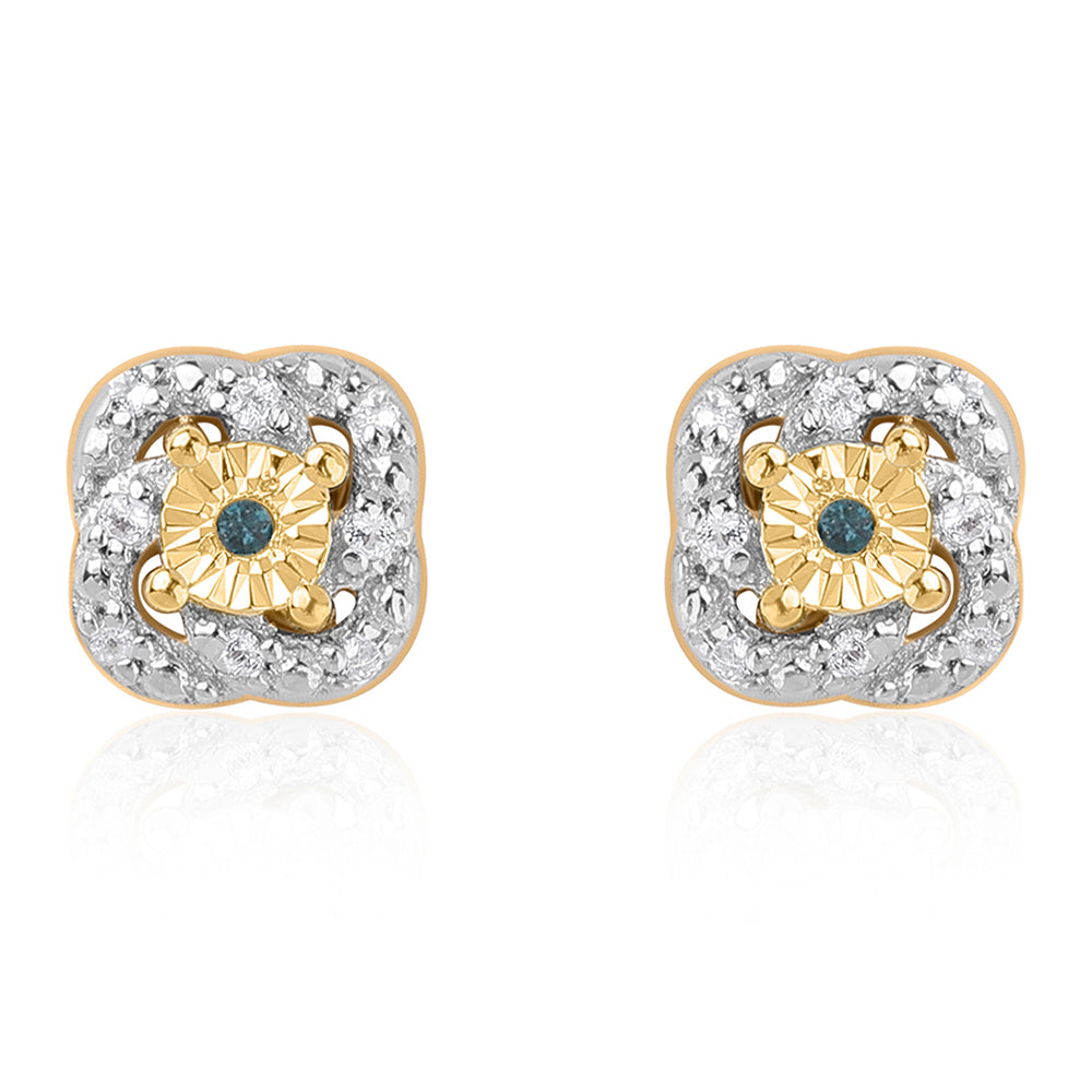 Pozlacené Stříbro 925/1000 - Sada s Modrým Diamantem a Bílým Topazem - Karátové číslo: 0.17. přibližná hmotnost: 4.32 gramů ( Náušnice+Prsten+Přívěsek )