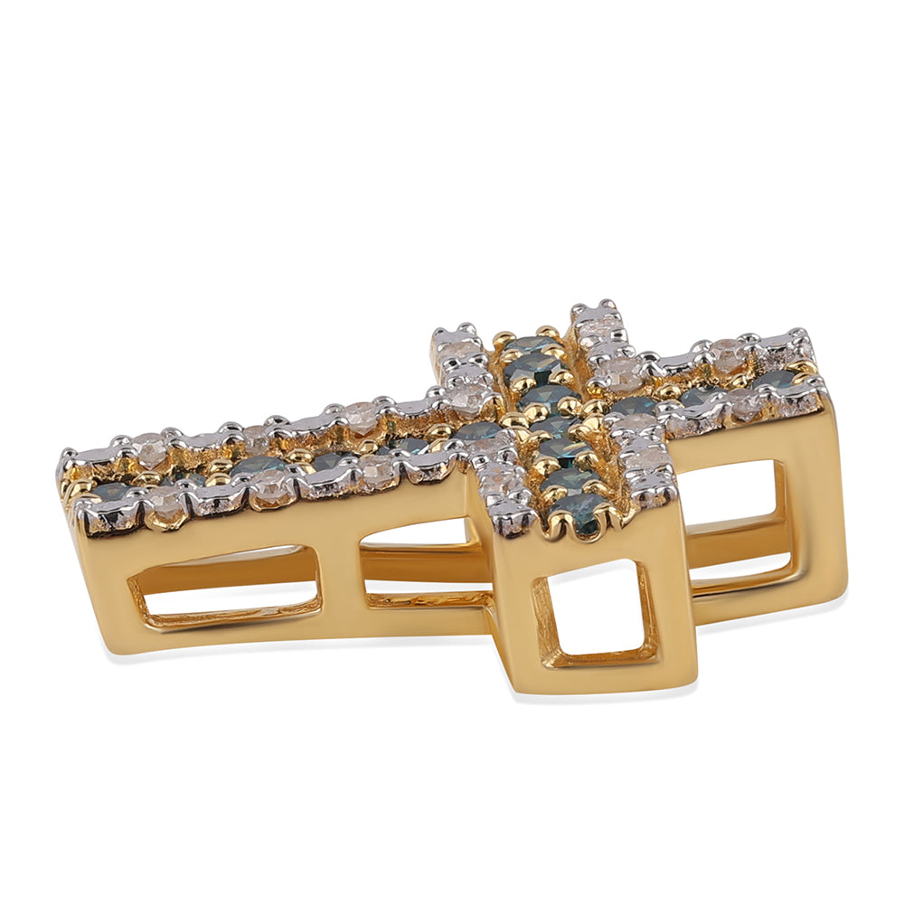 Kříž Pozlacený 925 / 1000 Sterlingové Stříbro Přívěsek s Modrým Diamantem a Bílým Diamantem 2 