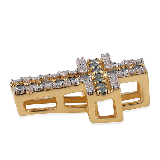 Kříž Pozlacený 925 / 1000 Sterlingové Stříbro Přívěsek s Modrým Diamantem a Bílým Diamantem