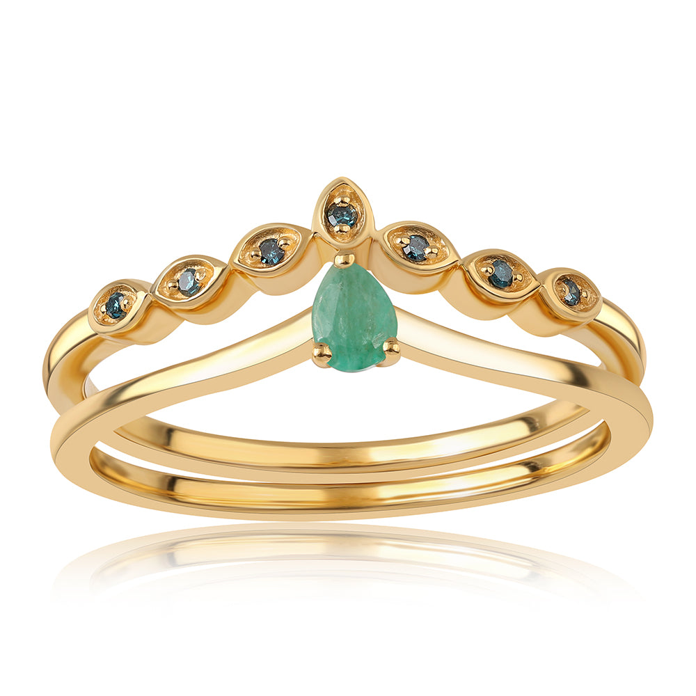 Pozlacené Stříbro 925/1000 - Sada s Modrým Diamantem a Brazilským Smaragdem - Karátové číslo: 0.26. přibližná hmotnost: 3.16 gramů ( Prsten ) 3 