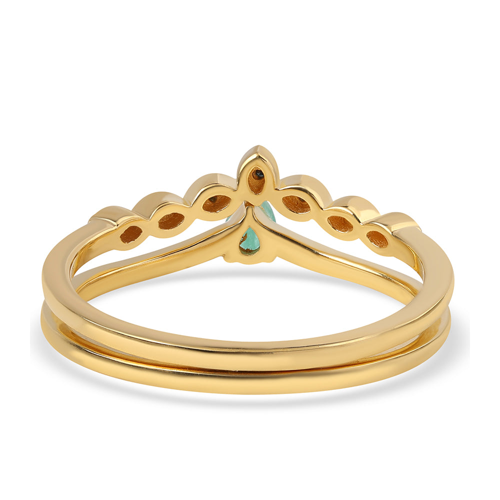 Pozlacené Stříbro 925/1000 - Sada s Modrým Diamantem a Brazilským Smaragdem - Karátové číslo: 0.26. přibližná hmotnost: 3.16 gramů ( Prsten )