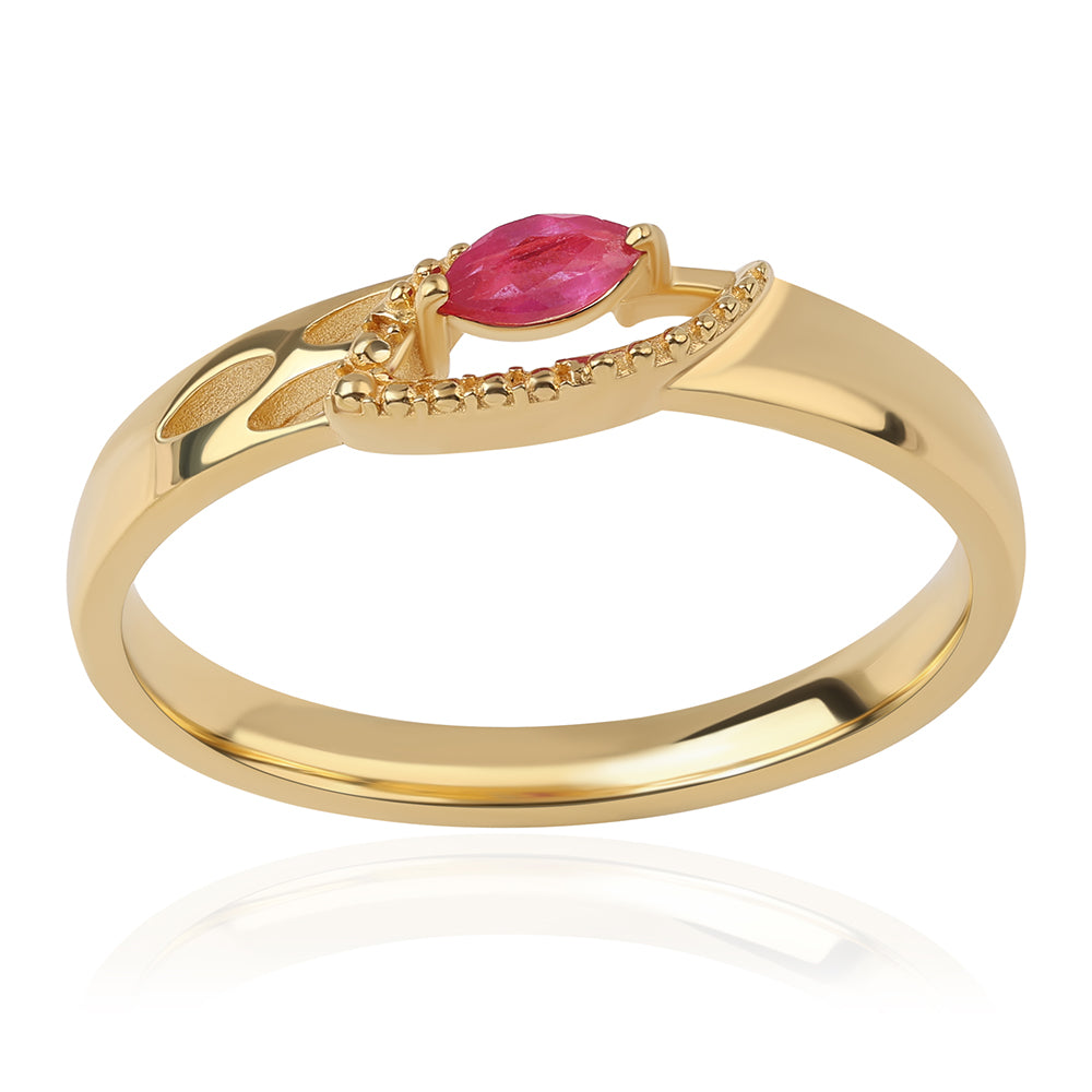 Pozlacené Stříbro 925/1000 - Prsten s Mozambickým Rubínem - Karátové číslo: 0.23. přibližná hmotnost: 2.66 gramů 1 