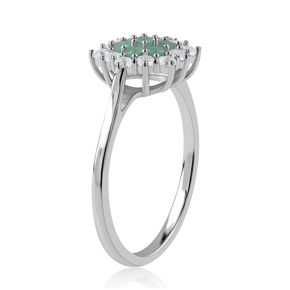 Stříbro 925/1000 - Prsten s Brazilským Smaragdem a Bílým Topazem - Karátové číslo: 1.16. přibližná hmotnost: 2.45 gramů 3 