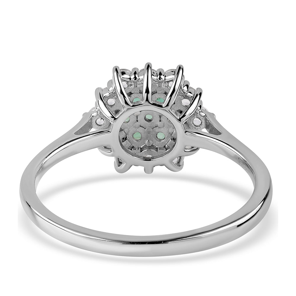 Stříbro 925/1000 - Prsten s Brazilským Smaragdem a Bílým Topazem - Karátové číslo: 1.16. přibližná hmotnost: 2.45 gramů