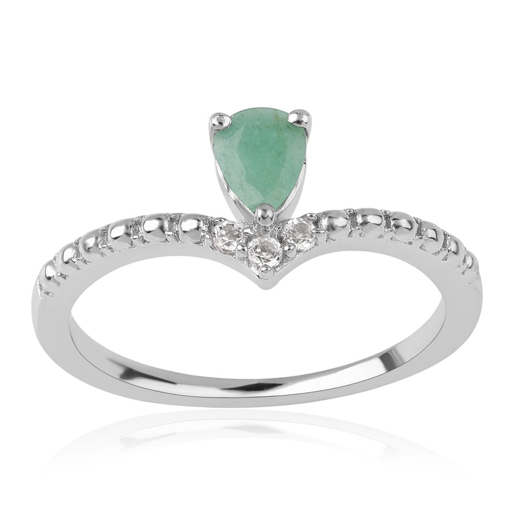 Stříbro 925/1000 - Prsten s Brazilským Smaragdem a Bílým Topazem - Karátové číslo: 0.56. přibližná hmotnost: 1.96 gramů 1 