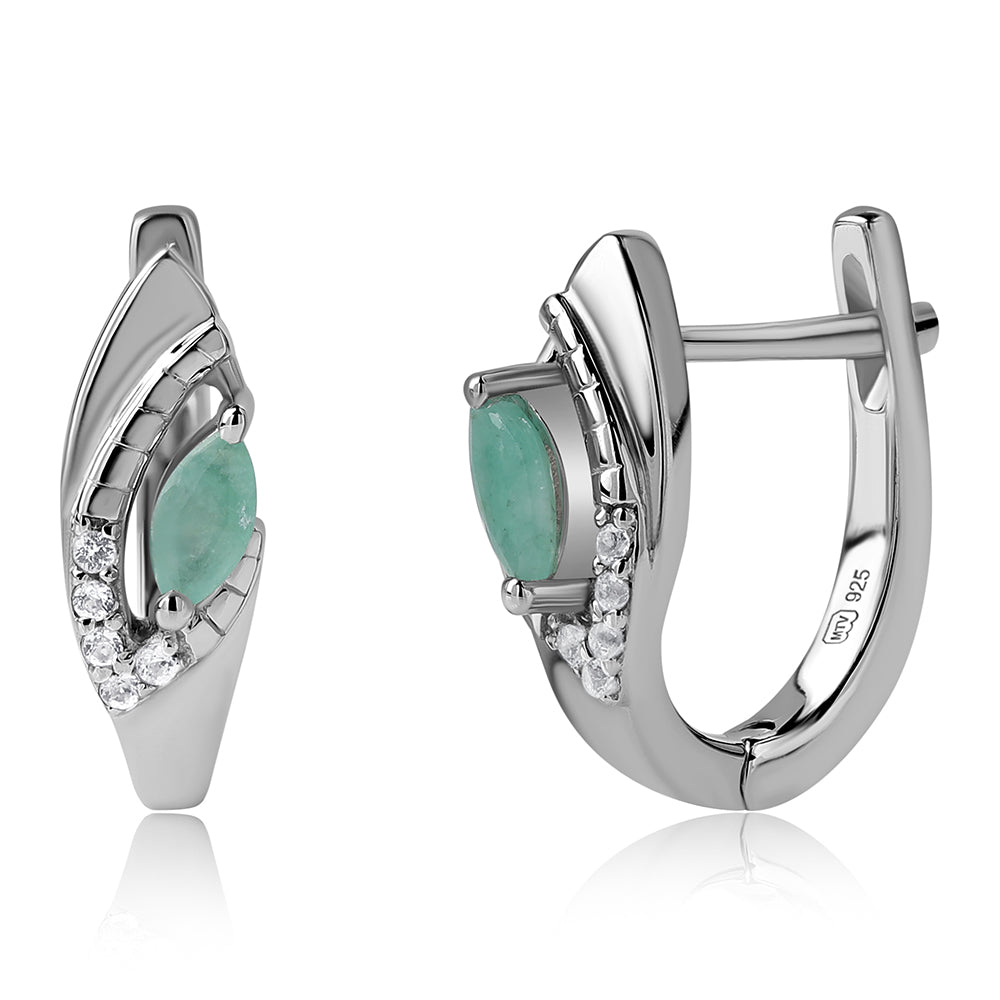 925 / 1000 Sterlingové Stříbro Náušnice s Brazilským Smaragdem a Bílým Topazem 1 