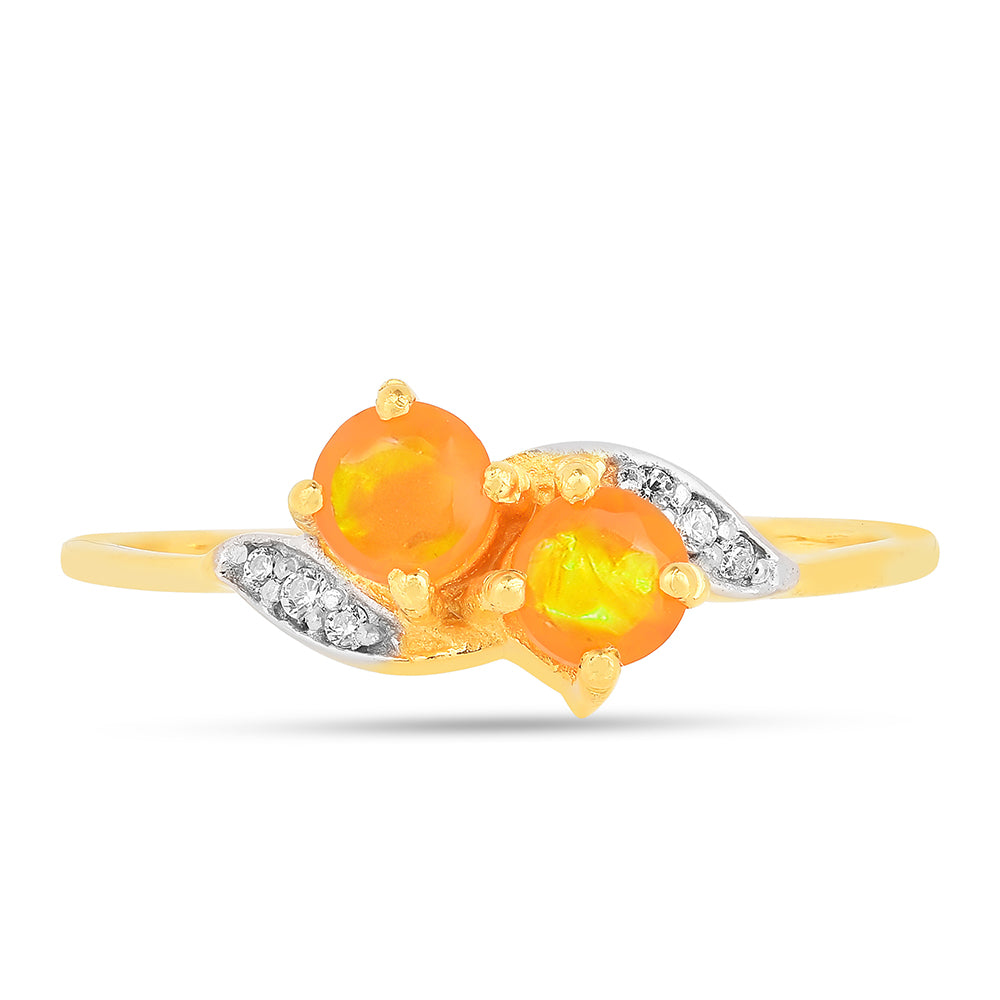 Pozlacené Stříbro 925/1000 - Prsten s Ohnivým Opálem a Bílým Zirkonem - Karátové číslo: 0.38. přibližná hmotnost: 1.33 gramů 1 