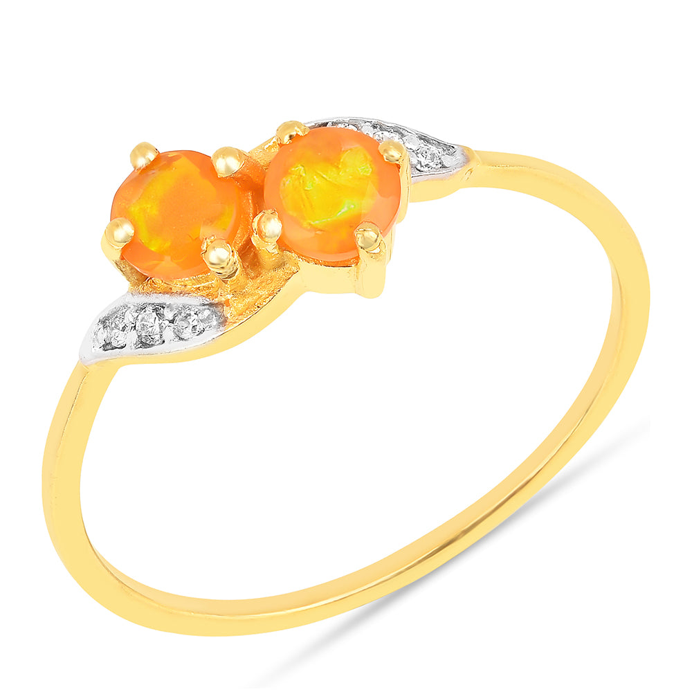 Pozlacené Stříbro 925/1000 - Prsten s Ohnivým Opálem a Bílým Zirkonem - Karátové číslo: 0.38. přibližná hmotnost: 1.33 gramů 2 