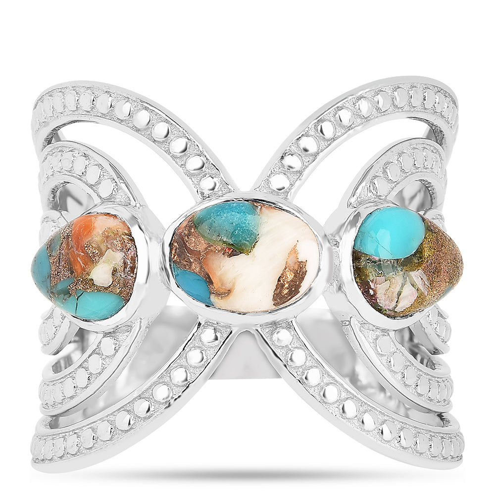 Stříbro 925/1000 - Prsten s Ústřicovým Tyrkysem - Karátové číslo: 2.87. přibližná hmotnost: 5.91 gramů 1 