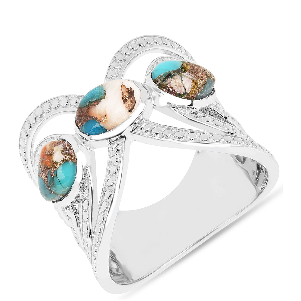 Stříbro 925/1000 - Prsten s Ústřicovým Tyrkysem - Karátové číslo: 2.87. přibližná hmotnost: 5.91 gramů