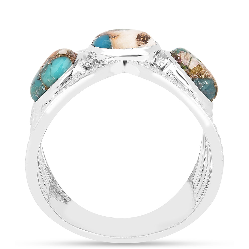 Stříbro 925/1000 - Prsten s Ústřicovým Tyrkysem - Karátové číslo: 2.87. přibližná hmotnost: 5.91 gramů 3 