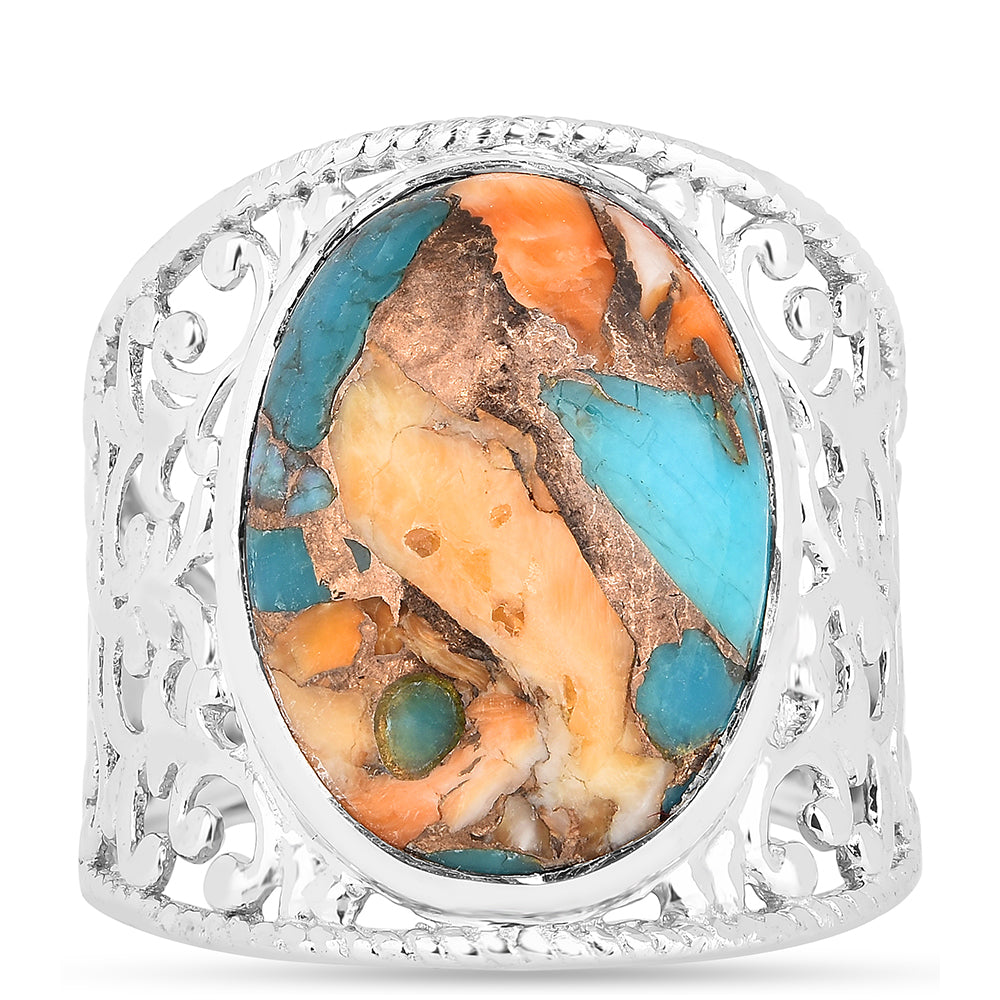 Stříbro 925/1000 - Prsten s Ústřicovým Tyrkysem - Karátové číslo: 10.48. přibližná hmotnost: 6.23 gramů 1 