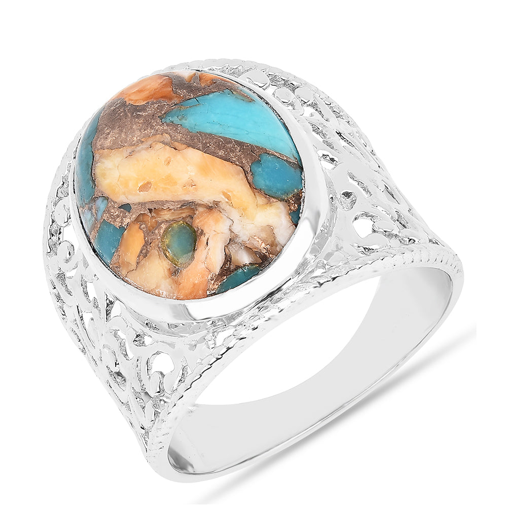 Stříbro 925/1000 - Prsten s Ústřicovým Tyrkysem - Karátové číslo: 10.48. přibližná hmotnost: 6.23 gramů 2 