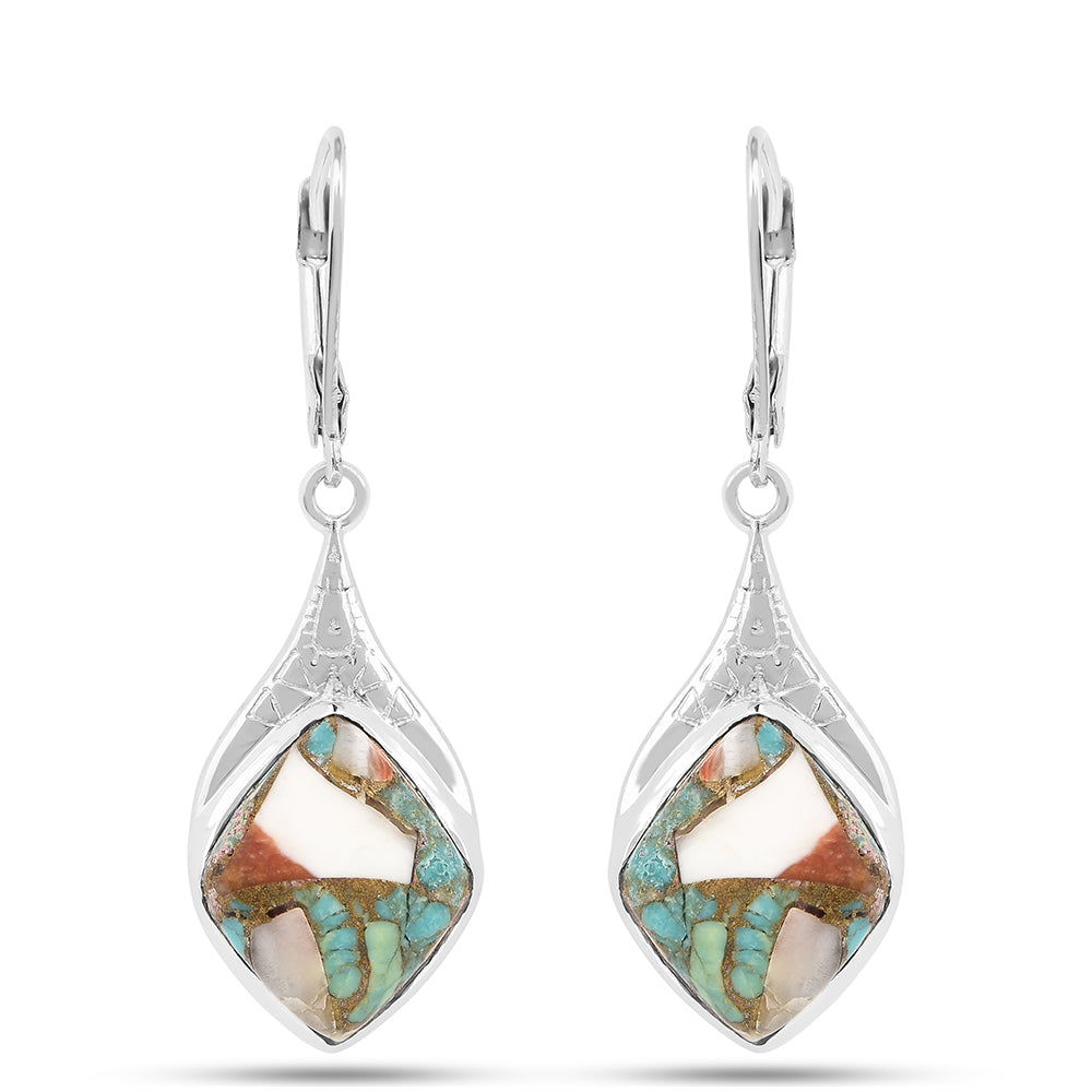 Stříbro 925/1000 - Náušnice s Ústřicovým Tyrkysem - Karátové číslo: 12.42. přibližná hmotnost: 4.98 gramů