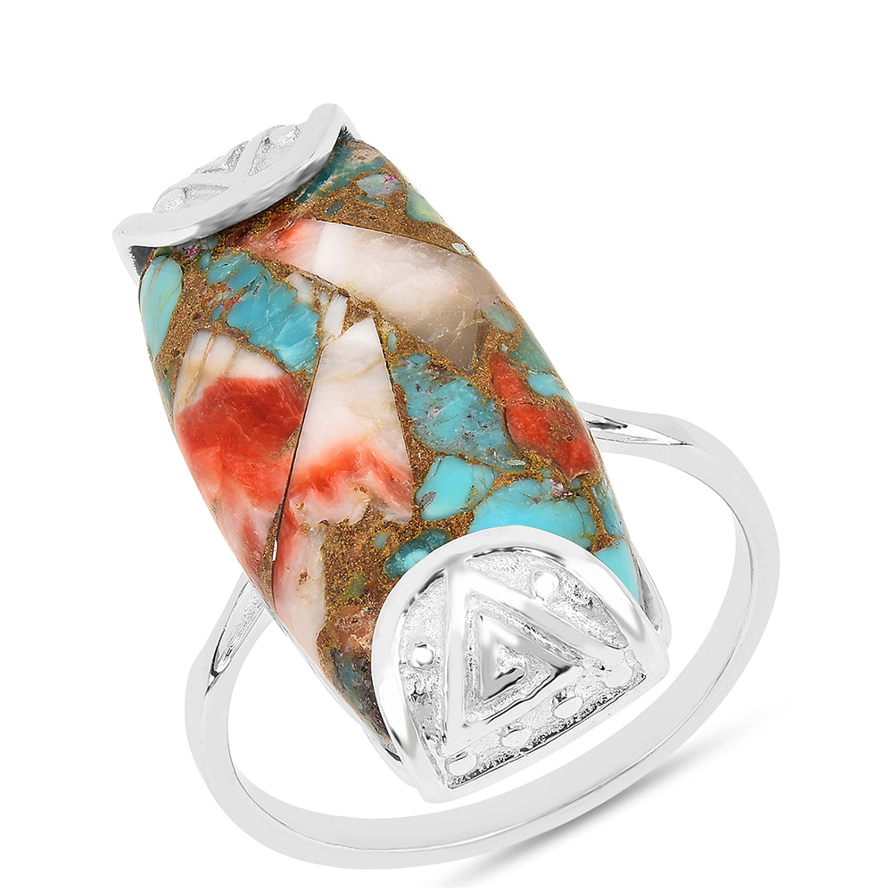Stříbro 925/1000 - Prsten s Ústřicovým Tyrkysem - Karátové číslo: 14.41. přibližná hmotnost: 5.61 gramů 2 