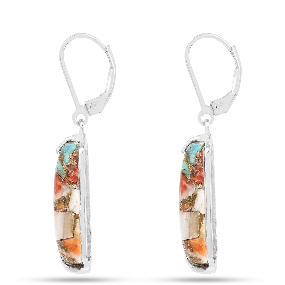 Stříbro 925/1000 - Náušnice s Ústřicovým Tyrkysem - Karátové číslo: 17.13. přibližná hmotnost: 5.53 gramů 2 