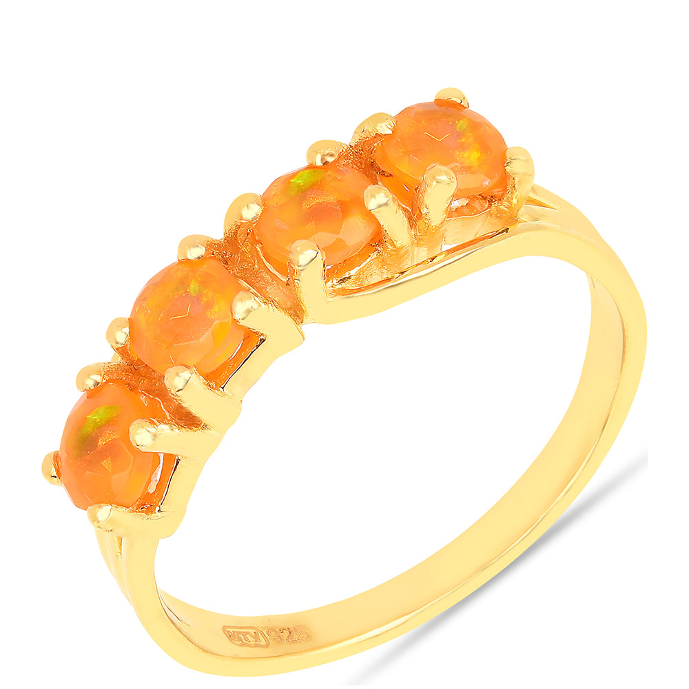 Pozlacené Stříbro 925/1000 - Prsten s Ohnivým Opálem - Karátové číslo: 0.69. přibližná hmotnost: 2.27 gramů