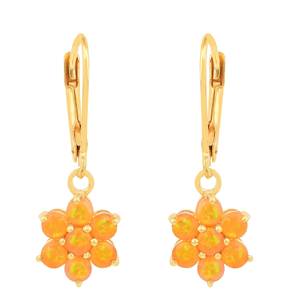 Pozlacené Stříbro 925/1000 - Náušnice s Ohnivým Opálem - Karátové číslo: 1.02. přibližná hmotnost: 2.06 gramů 1 