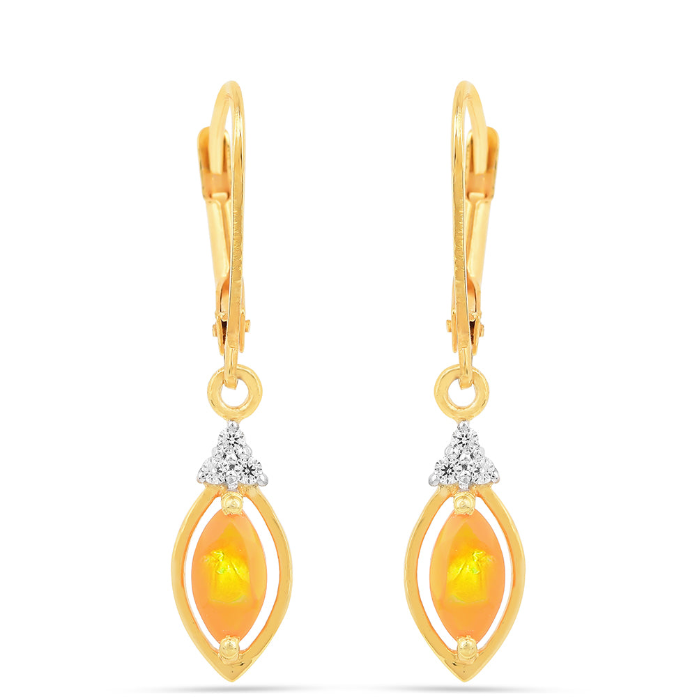 Pozlacené Stříbro 925/1000 - Náušnice s Ohnivým Opálem a Bílým Zirkonem - Karátové číslo: 0.74. přibližná hmotnost: 1.99 gramů 1 