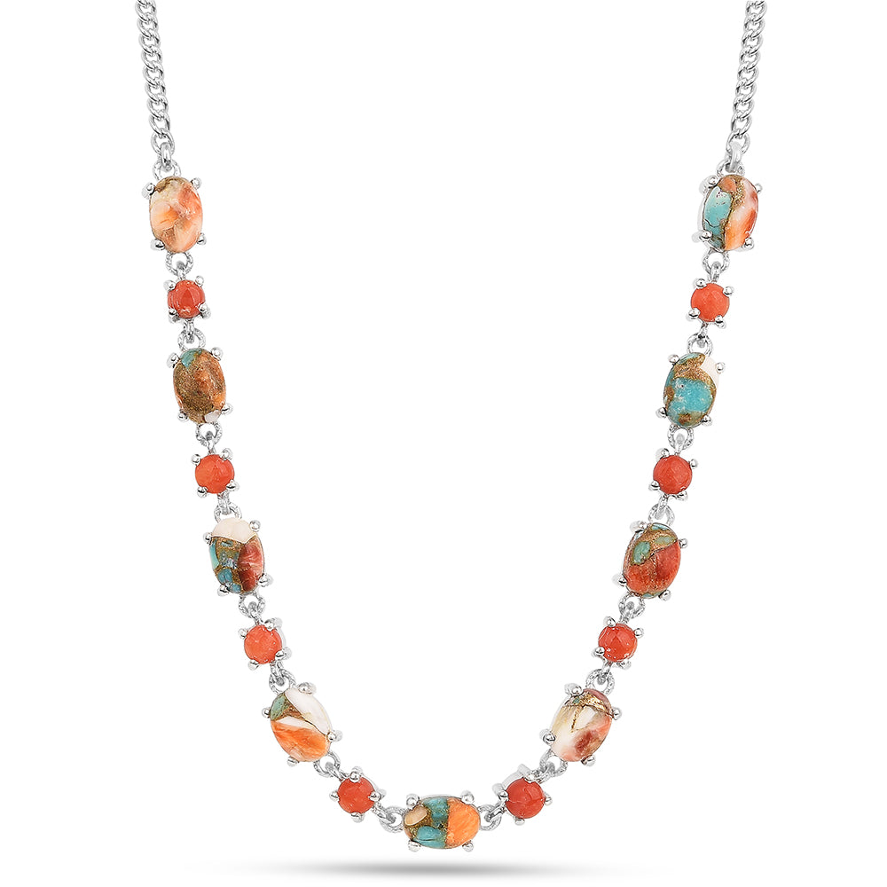 Stříbro 925/1000 - Náhrdelník s Ústřicovým Tyrkysem a Červeným Korálem - Karátové číslo: 6.67. přibližná hmotnost: 9.37 gramů 1 