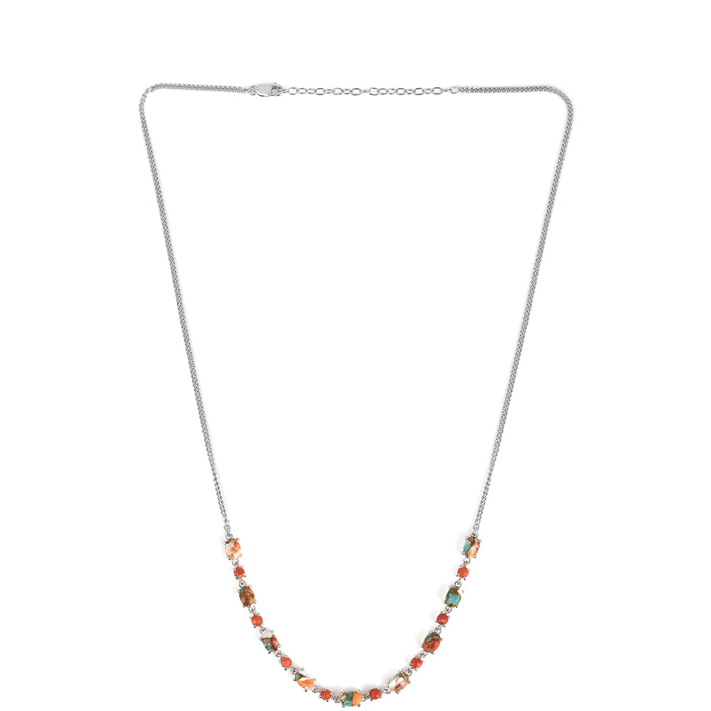 Stříbro 925/1000 - Náhrdelník s Ústřicovým Tyrkysem a Červeným Korálem - Karátové číslo: 6.67. přibližná hmotnost: 9.37 gramů 2 