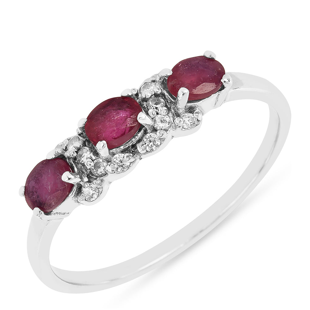 Stříbro 925/1000 - Prsten s Thajským Rubínem a Bílým Zirkonem - Karátové číslo: 0.96. přibližná hmotnost: 1.69 gramů 1 