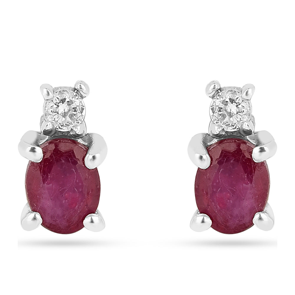 Stříbro 925/1000 - Náušnice s Thajským Rubínem a Bílým Zirkonem - Karátové číslo: 0.59. přibližná hmotnost: 0.93 gramů 2 