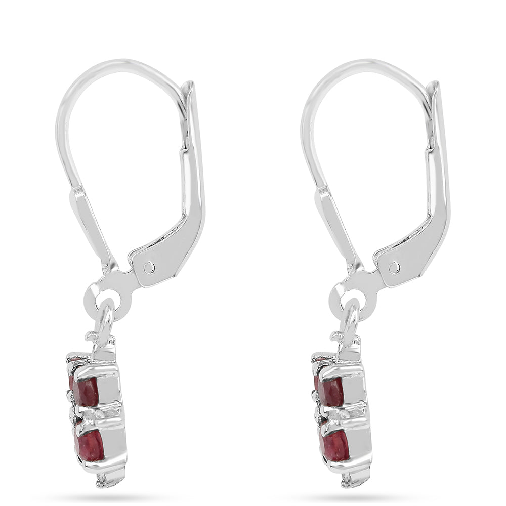 Stříbro 925/1000 - Náušnice s Thajským Rubínem a Bílým Zirkonem - Karátové číslo: 1.6. přibližná hmotnost: 2.38 gramů 2 