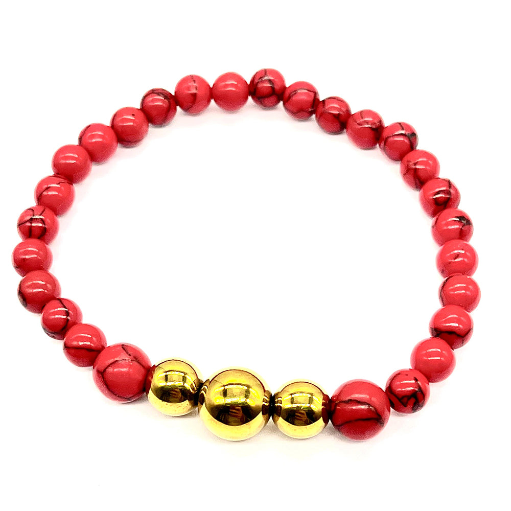 Korále Náramek s Červeným Houbovým Korálem a Hematitem (pohoří Cerro Bolívar) - Karátové číslo: 66.83. přibližná hmotnost: 13.37 gramů