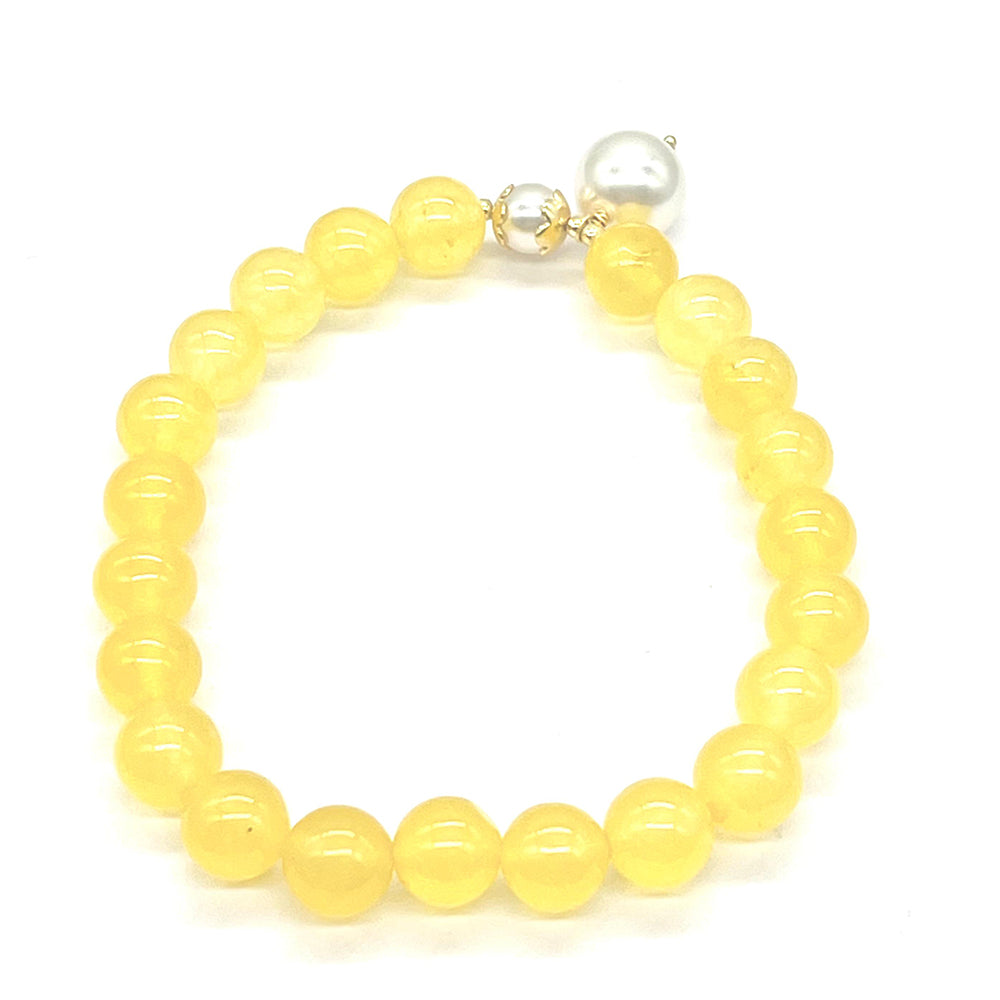 Pozlacené Stříbro 925/1000 - Náramek se Žlutým Jadeitem z Marsden River a se Skleněná Perla - Karátové číslo: 94.13. přibližná hmotnost: 19.23 gramů