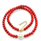 Pozlacené Stříbro 925/1000 - Náhrdelník s Červeným Houbovým Korálem a se Skleněná Perla - Karátové číslo: 102.93. přibližná hmotnost: 21.69 gramů