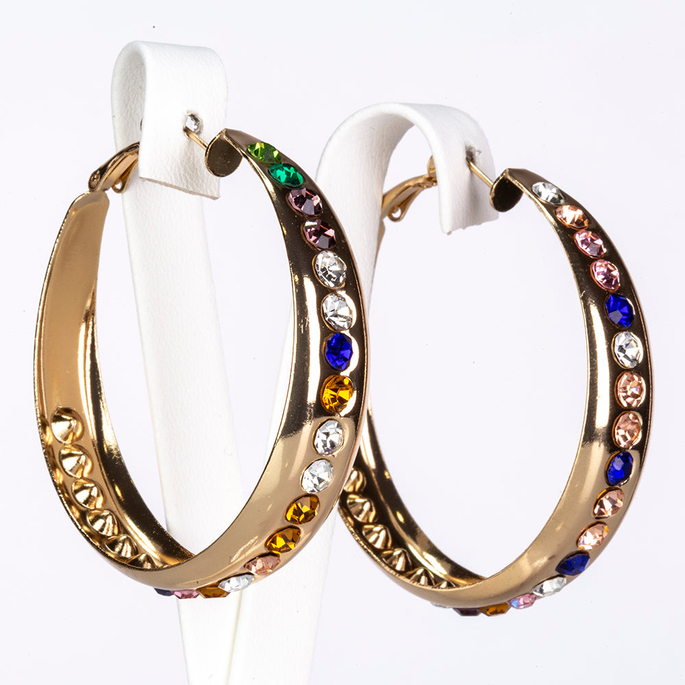 Pozlacené Slitinové Náušnice s Červeným Emporia® Křišťálem a Modrým Emporia® Křišťálem