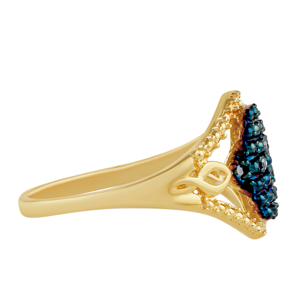 Pozlacené Stříbro 925/1000 - Prsten s Modrým Diamantem - Karátové číslo: 0.06. přibližná hmotnost: 2.98 gramů 2 