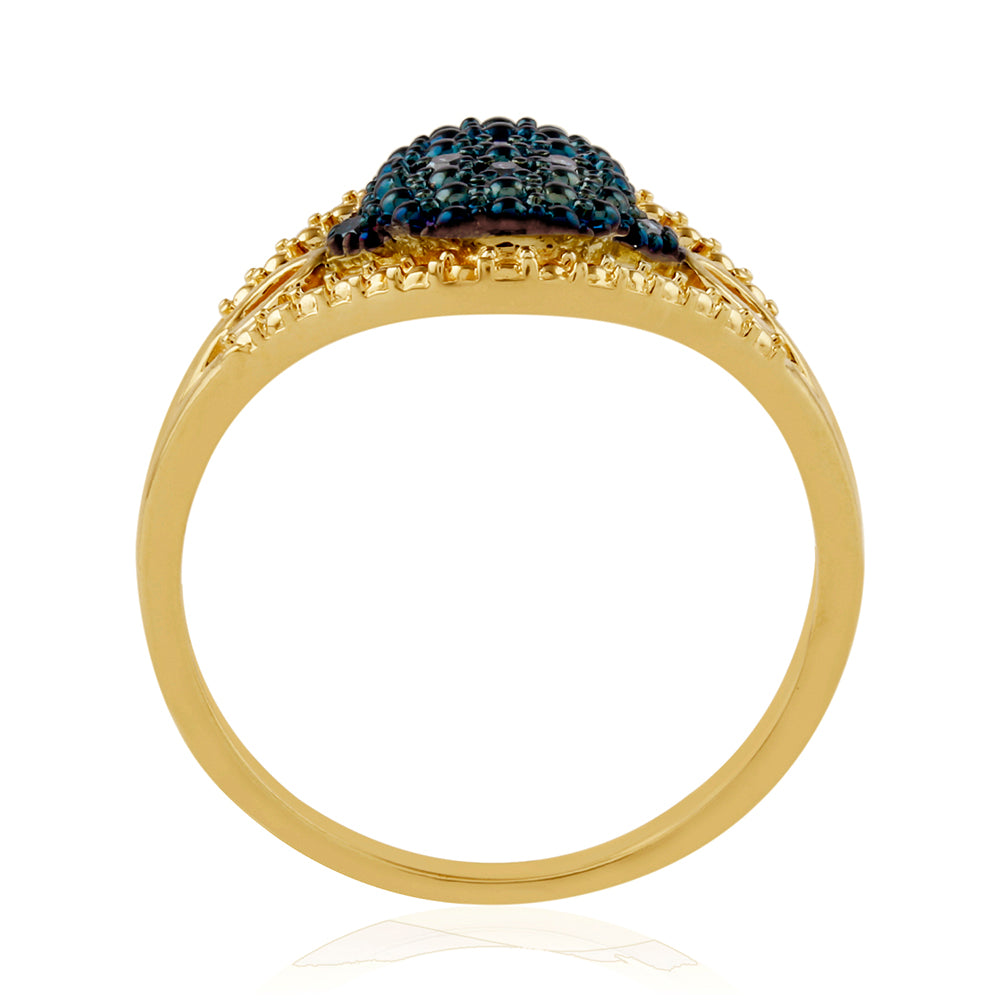 Pozlacené Stříbro 925/1000 - Prsten s Modrým Diamantem - Karátové číslo: 0.06. přibližná hmotnost: 2.98 gramů 4 