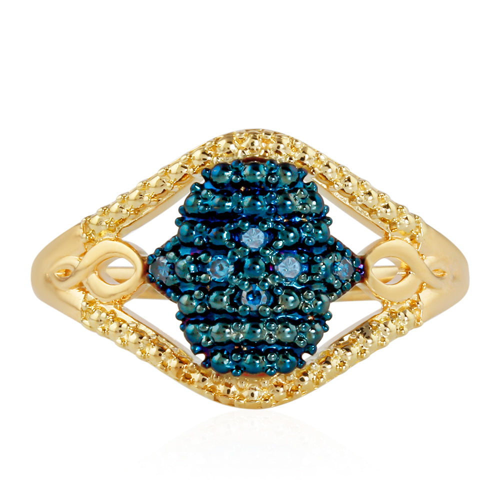 Pozlacené Stříbro 925/1000 - Prsten s Modrým Diamantem - Karátové číslo: 0.06. přibližná hmotnost: 2.98 gramů