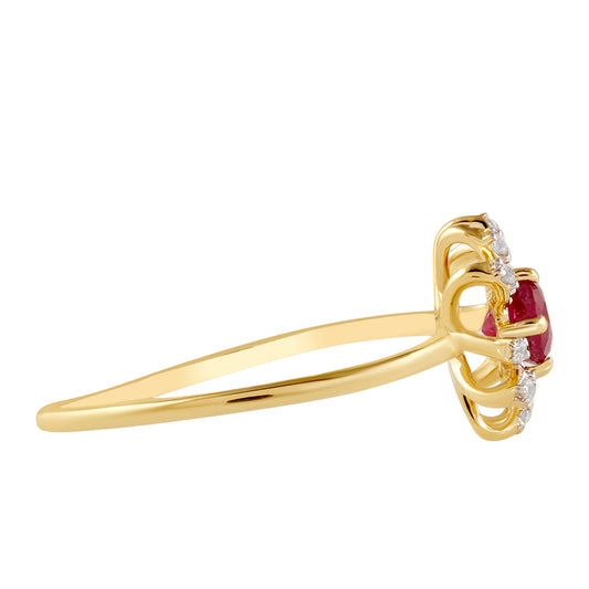 Pozlacené Stříbro 925/1000 - Prsten s Thajským Rubínem a Bílým Topazem - Karátové číslo: 0.45. přibližná hmotnost: 1.37 gramů