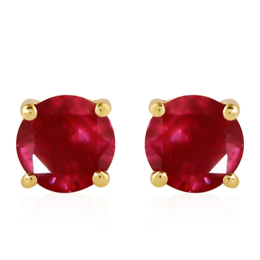Pozlacené Stříbro 925/1000 - Náušnice s Thajským Rubínem - Karátové číslo: 1.45. přibližná hmotnost: 0.96 gramů