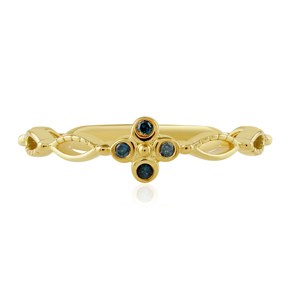 Pozlacené Stříbro 925/1000 - Prsten s Modrým Diamantem - Karátové číslo: 0.07. přibližná hmotnost: 1.86 gramů