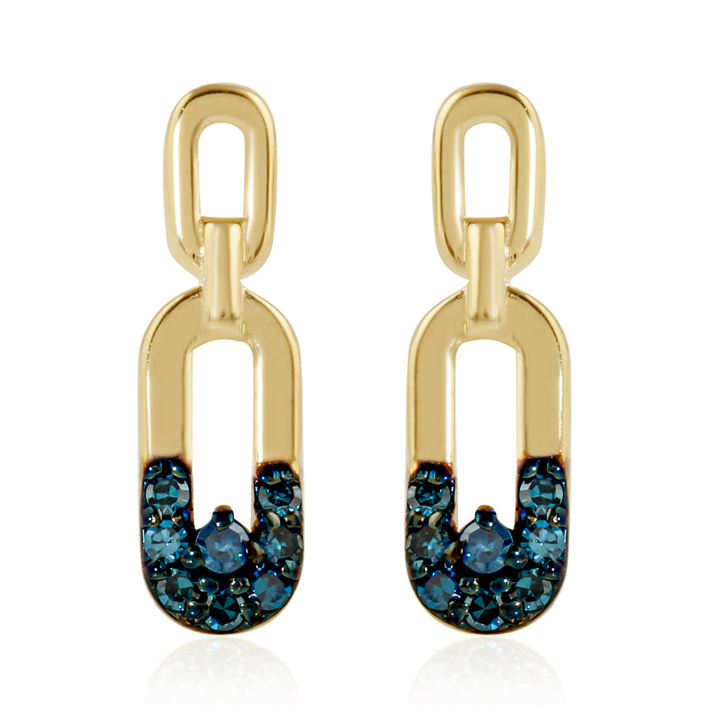 Pozlacené Stříbro 925/1000 - Náušnice s Modrým Diamantem - Karátové číslo: 0.15. přibližná hmotnost: 2.55 gramů